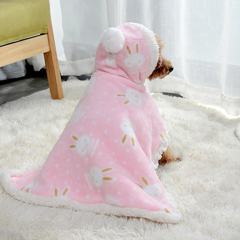 Puppy Cape Blanket, Warm Flannel Pajamas for Dogs, Pets Fleece Clothes for Winter, Dog Blankets for Small Breeds Pink Medium