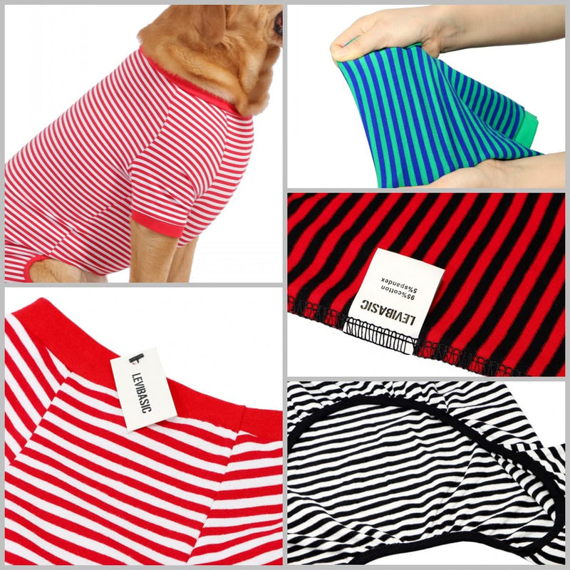 Dog Pajamas Cotton Striped Pup Jumpsuit, Breathable 4 Legs Basic Pjs Shirts for Puppy and Cat, Super Soft Stretchable Dog Jammies for Boys and Girls (Medium, Black Red+Black) Medium