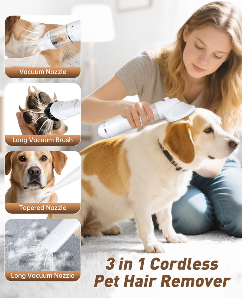 2026 New Cordless Dog Vacuum Groomer Kit,Cordless Rechargeable Dog Hoover for Hair,Handheld mini Pet Vacuum Cleaner,4200Pa Pet Grooming Hoover with Comb Hair (White) White