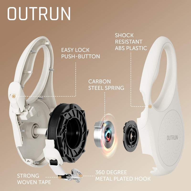 OUTRUN Dog Leash Retractable 16 FT Walking Leash up to 55 lb, Strong Nylon Tape No Tangle, Heavy Duty One-Handed Brake Lock Perfect for Small & Medium Sized Dogs and Pets (Starlight White) - PawsPlanet Australia