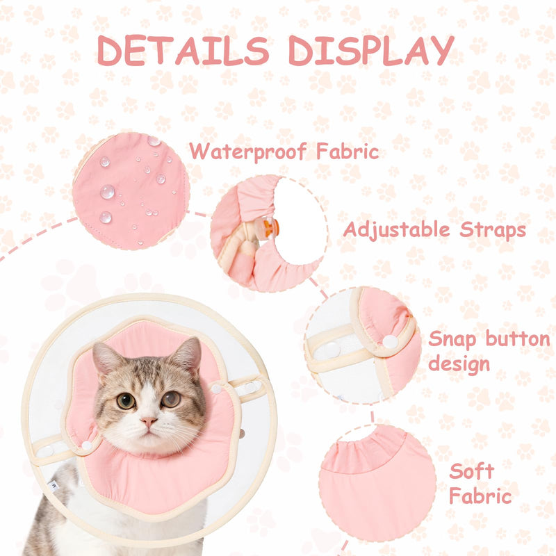 Soft Adjustable Cat Recovery Collar, Lightweight Waterproof Elizabethan Cone for Cats – Comfortable Protective Collar to Prevent Licking After Surgery, Grooming & Skin Care (Pink, L) Pink