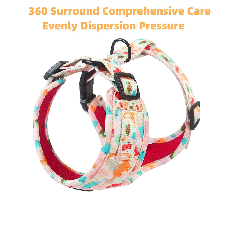 Dog Harness and Leash, Poop Bag Holder 3 Sets, Easy Walk No Pull Adjustable Puppy Cat Vest Harness with Soft Mesh Padded, Pet Supplies for Extra-Small/Small Medium Dogs Kitten S (Neck 10.6"-13"; Chest 14"-19.6") Dinosaur