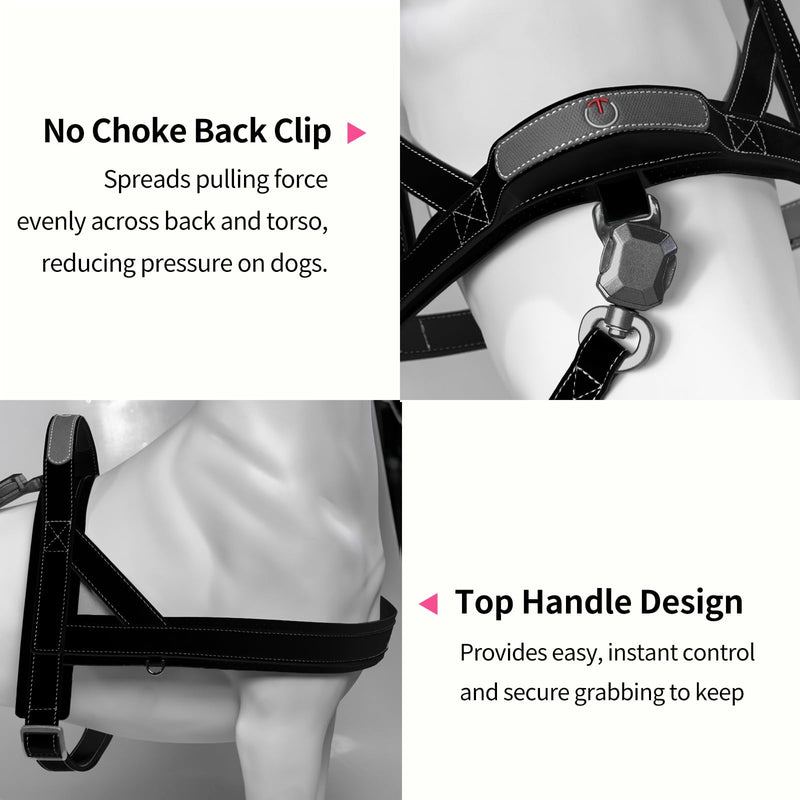 Magnetic Dog Harness and Leash Set with Quick Release Buckle, Easy On & Off Faux Leather Puppy Harness and Leash with Handle for Medium, Large Sized Dog Black X-Large - PawsPlanet Australia