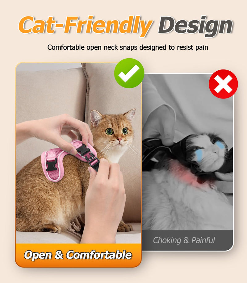 Halypet Cat Harness and Leash Set [MAX Safety 4th-Gen Upgrade] Escape Proof Adjustable Cat Leash Comfortable Soft Vest Easy to Wear Kitten Harness with Reflective Strip for Cats Walking, M Pink H600 Pro Pink Medium (13-18lb) - PawsPlanet Australia