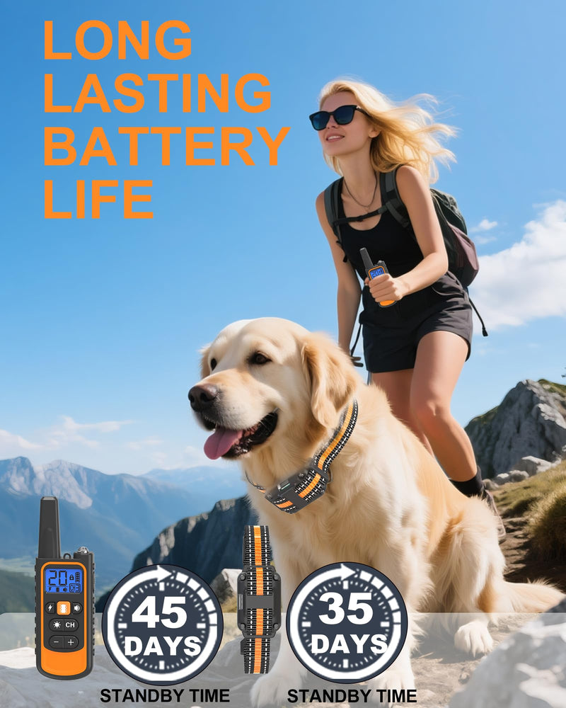 Dog Shock Collar with Remote Control – IP67 Waterproof Dog Training Collar with Beep, Vibration, Shock, Flashlight, Long-Lasting Battery, Safe for Dogs 8–120 lbs Orange - PawsPlanet Australia