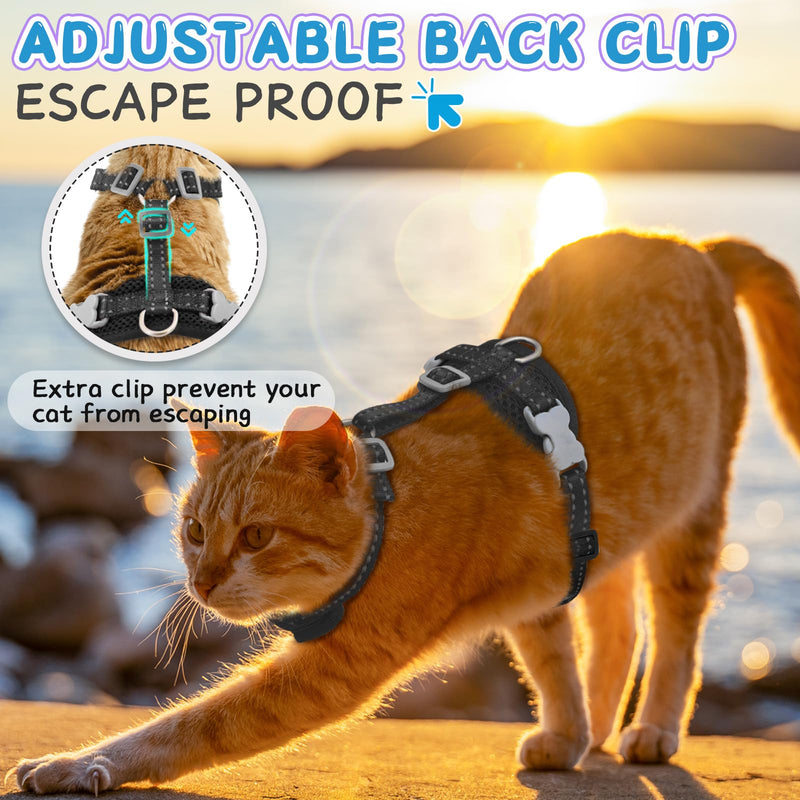 Supet Cat Harness and Leash for Walking Escape Proof, Adjustable Harness for Cats, Easy Control Small Cat Harness for Medium Large Kitten and Dogs S Black Small (Chest: 10.0" - 15.0")