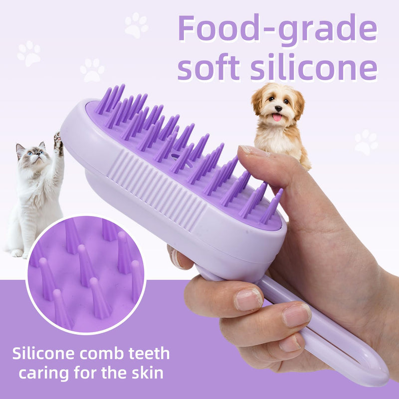 4-in-1 Rechargeable Anti-Dandruff Pet Steam Brush — brush for sheddingCats & Dogs,pet hair removal tool. Integrating functions of massage,clean, hair grooming and anti-static (purple) purple - PawsPlanet Australia
