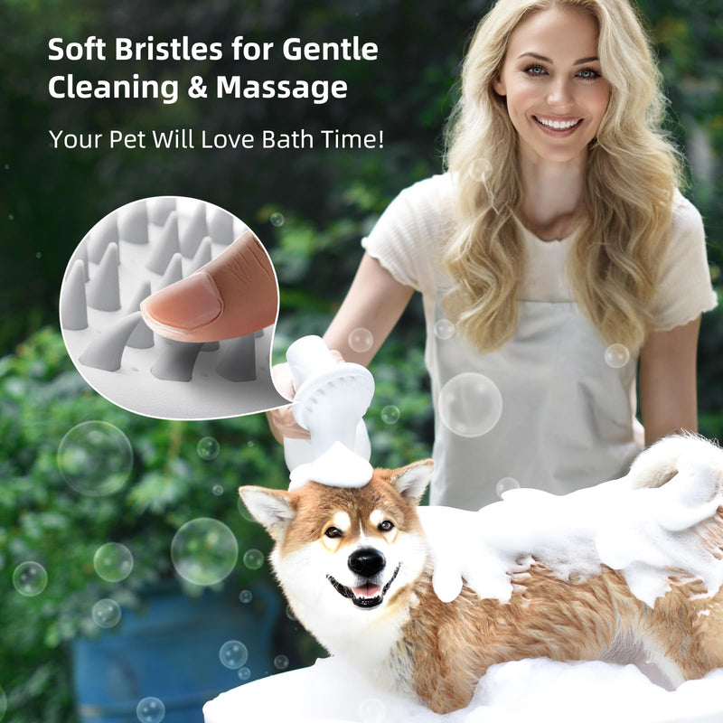 uahpet Automatic Foaming Pet Brush, Rechargeable & IPX7 Waterproof Dog Scrubber with Soft Silicone, One-Button Deep Cleaning Dog Bath Brush for Short and Long Haired Pet - PawsPlanet Australia
