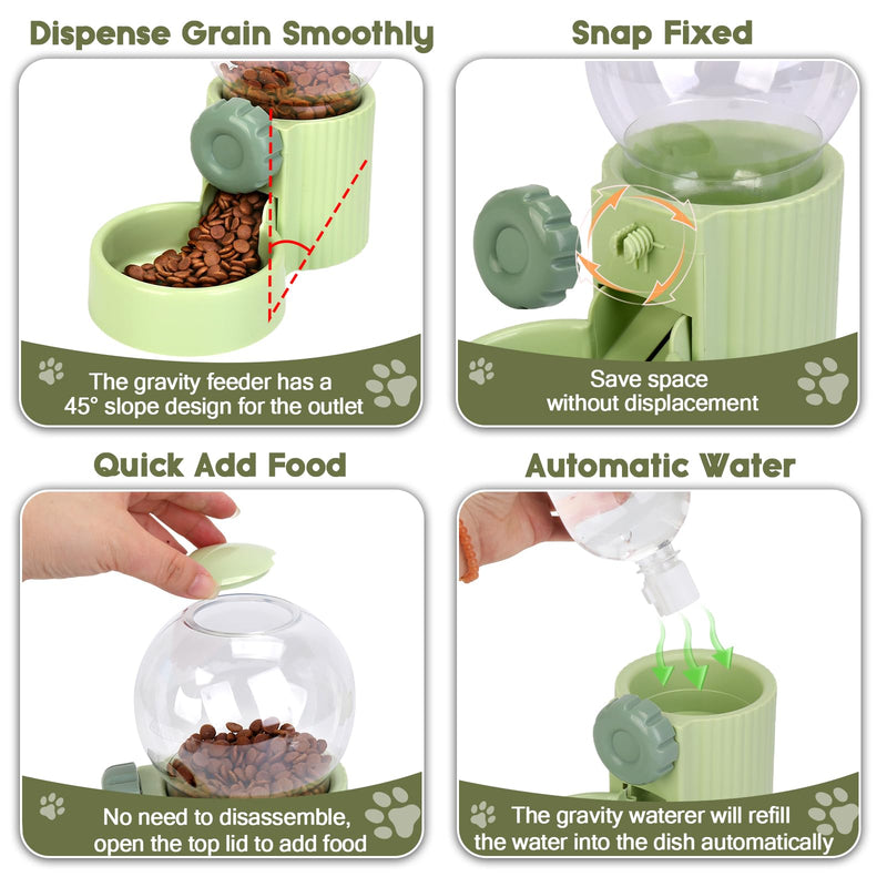 1L Kennel Gravity Pet Feeder and Waterer Set, Crate Auto Feeder Dish for Small Pets Cat Puppy Ferret Bunny Guinea Pig, Detachable Hanging Cage Automatic Food Water Dispenser (Green) - PawsPlanet Australia