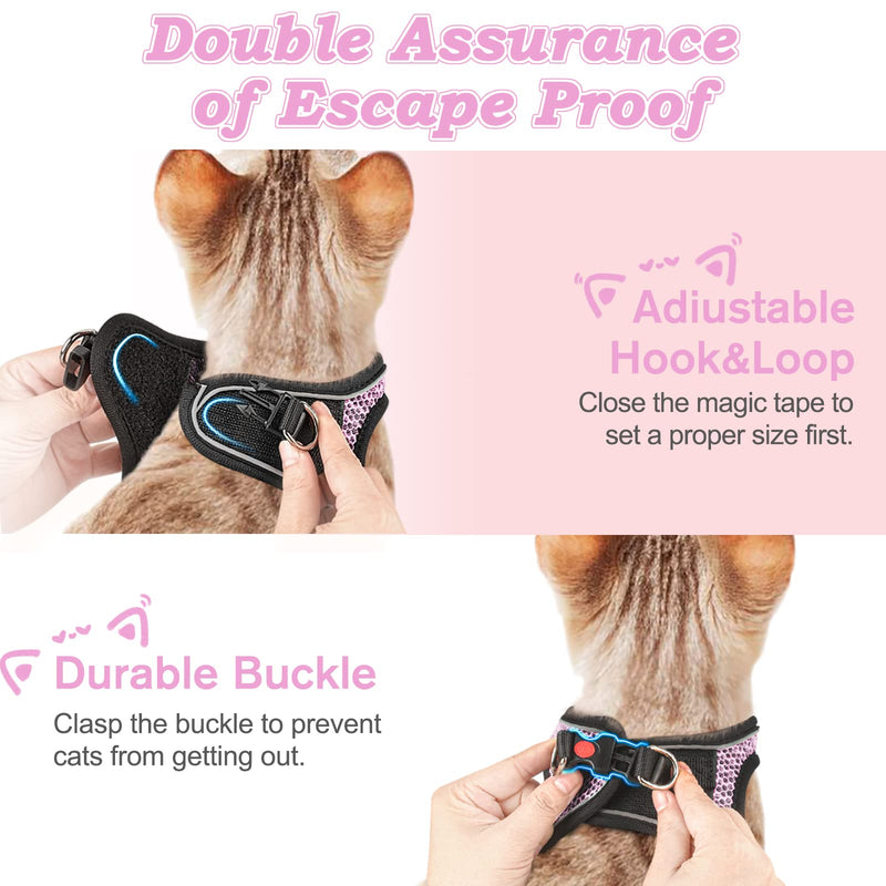 Cat Harness and Leash for Walking Escape Proof, Adjustable Kitten Vest Harness Reflective Soft Mesh Puppy Harness for Outdoor, Comfort Fit, Easy to Control (Lpink, XXS) Lpink - PawsPlanet Australia
