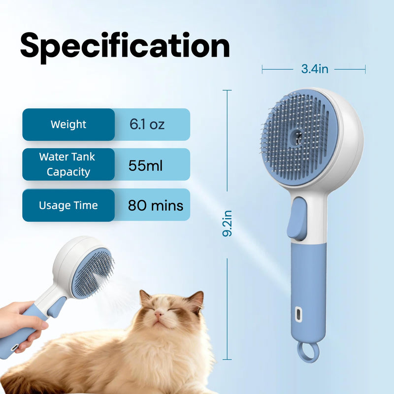 DebutPet Cat Steam Brush for Shedding - 3 in 1 Steamy Cat Brush with Water Spray, Self Cleaning Dog Grooming Comb for Tangled & Loose Hair, Massage Pet Hair Removal Tool (USB Rechargeable) - PawsPlanet Australia