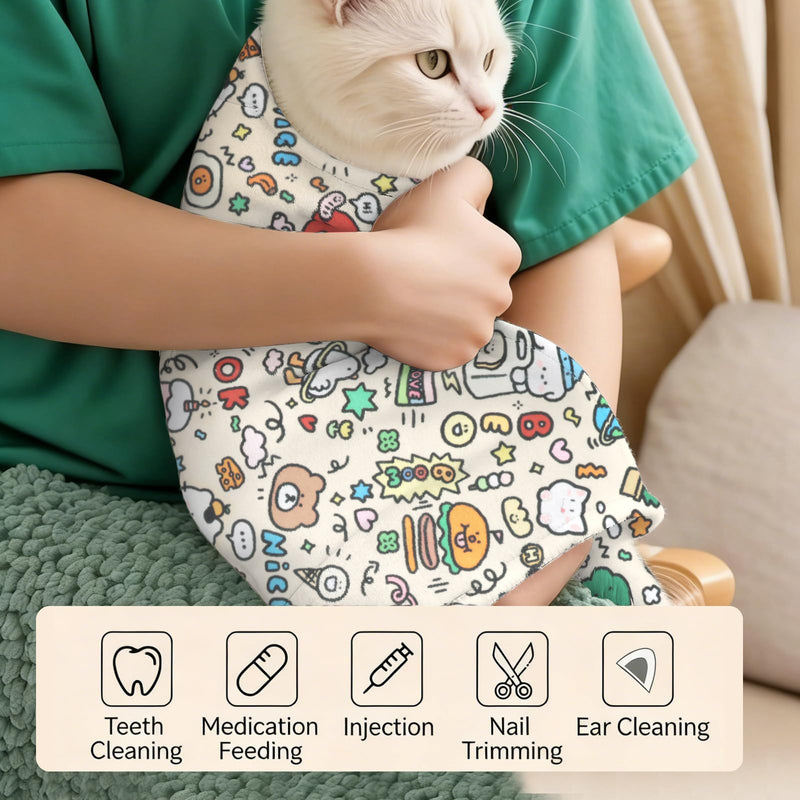 1PCS Cats Calming Wrap for Grooming Adjustable Pet Restraint Cover Soft Fabric Fixed for Kittens Comfortable After Bathing Towel Stress Self Stick Cloth Tool for Nail Cutting