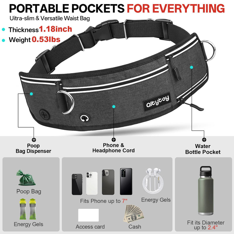 Hands Free Double Dog Leash for Two Dogs,Upgrade 200LB Heavy Duty Retractable with Slim Partitioned Waist Pouch,Adjustable Waist for Medium Large Dog Park Walking Jogging Hiking Biking Training 2 Leashes