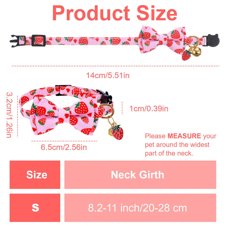 Ouligay 2PCS Bowtie Cat Collar with Bell Adjustable Breakaway Kitten Collars Cute Cat Collar with Removeable Bowknot for Girl Cats Boy Male Cats Lemon Strawberry - PawsPlanet Australia