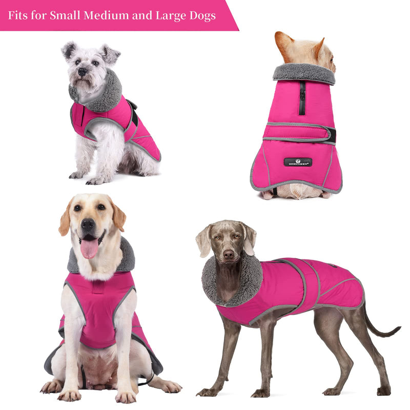 Dogcheer Dog Coat, Christmas Dog Winter Jacket Puppy Cold Weather Coats with Thick Padded, Reflective Dog Sweater Waterproof Windproof Pet Warm Vest Clothes for Small Medium Large Dogs L(Chest Girth 22.8"-29.5", Back 16.5") Pink