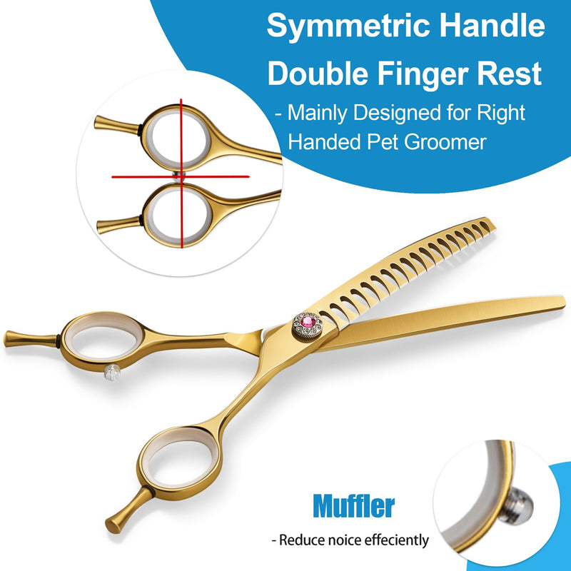 7" Downward Curved Dog Grooming Scissors for Grooming Face and Paws Safety Dog Chunker Trimming Cutting Shears for Dog Cat Pet Grooming Gold 7" Gold Chunker - PawsPlanet Australia