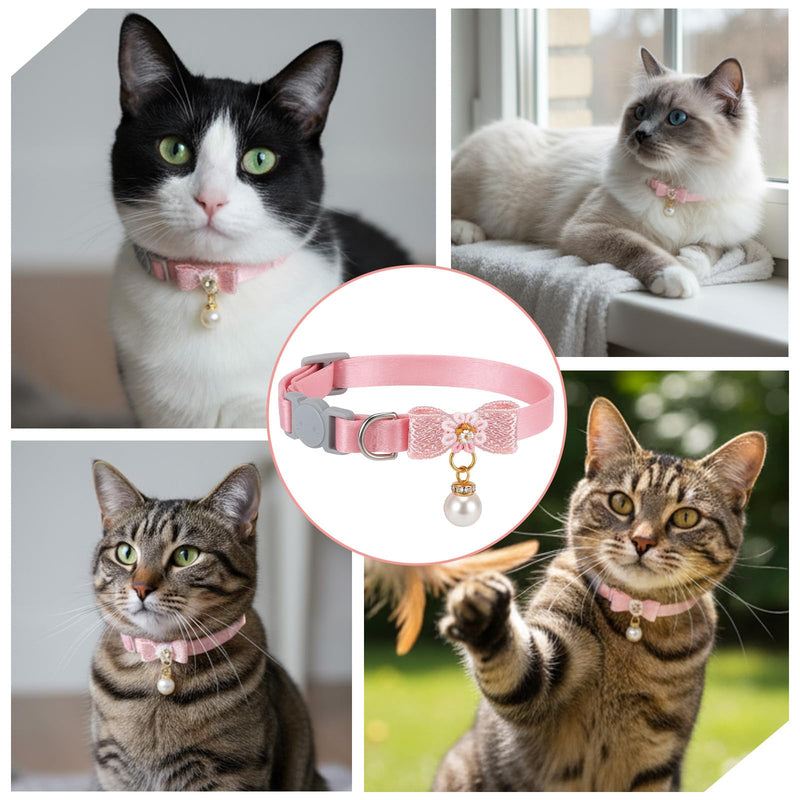 Cat Collar Breakaway, Adjustable Pink Cat Collar with Pearl Pendant, Cute Cat Collars with Safety Buckle Pink Bowtie Kitten Collars for Girl Cats - PawsPlanet Australia