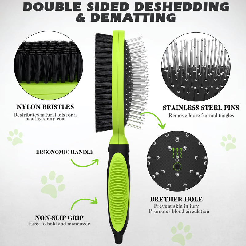 2PCS Pet Grooming Tools - Double-Sided Brush for Shedding and Bathing, Suitable for Short/Long Haired Dogs Cats and Horses, Deshedding Dog Brush, Mane & Tail Combs for Horses - Pet Supplies (Green) Green - PawsPlanet Australia