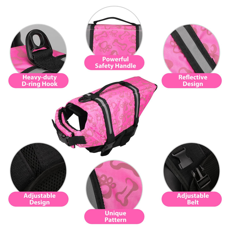 Neween Dog Life Jacket with Reflective Stripes, Adjustable Dog Life Vest Ripstop Dog Lifesaver Pet Life Preserver with Rescue Handle and High Flotation Swimsuit for Small Medium Large Dog, Pink, Small Small (Chest Girth:16.14"-20.87") - PawsPlanet Australia