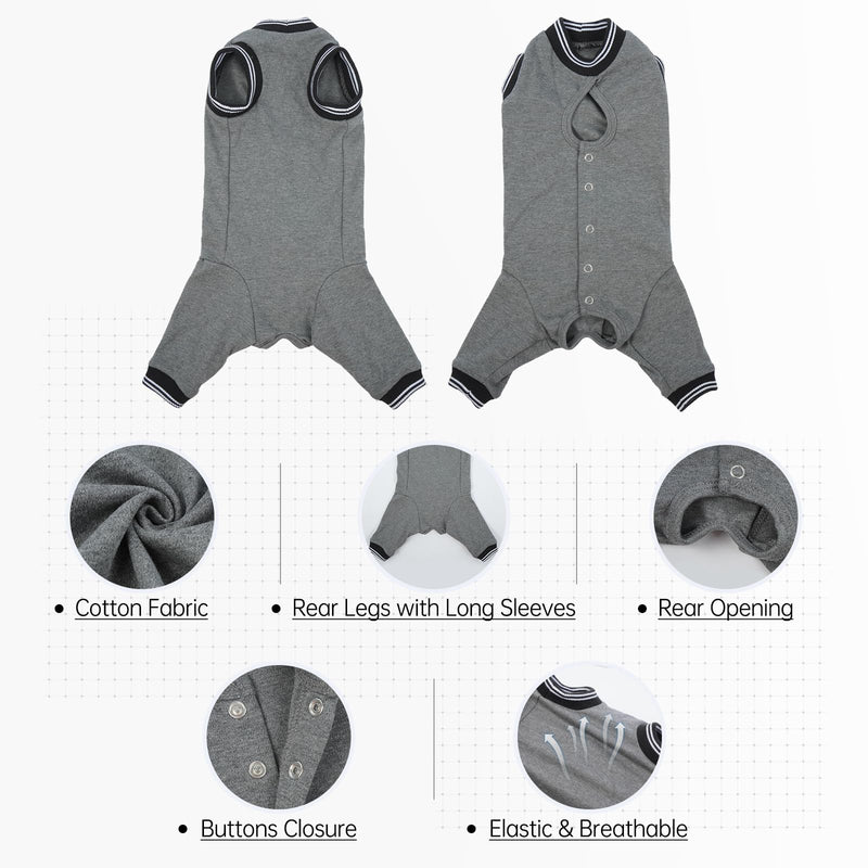 Cat Recovery Suit for Hind Legs, Cat Surgical Spay Suit with Leg Sleeves to Stop Licking, Wound Cover Abdomen Kitten Onesie, E-Collar Alternative, for Spay and Skin Diseases Gray M Grey Medium