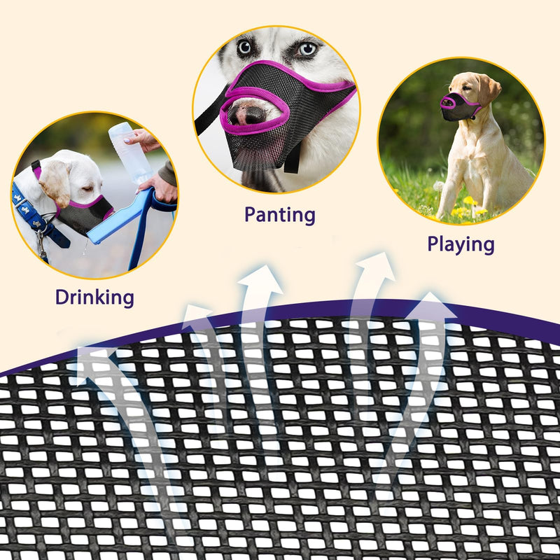 LUCKYPAW Dog Muzzle, Mesh Muzzle for Large Medium Small Dogs with Front Opening Design, Dog Mouth Cover to Prevent Biting, Licking, Chewing, Scavenging, Allows Drinking Panting(Purple,S) Purple S-Snout:7¾-8¾"