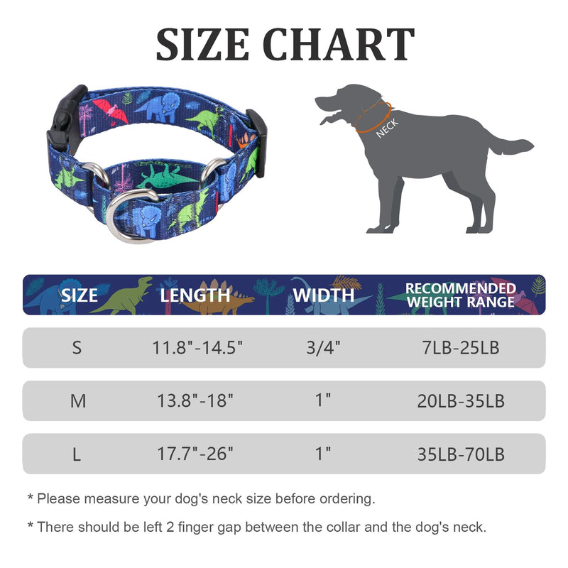 Rhea Rose Dog Martingale Collar with Quick Release Buckle, Adjustable Soft Escape Proof collar, Training collar, Dinosaur Patterns, Medium - PawsPlanet Australia