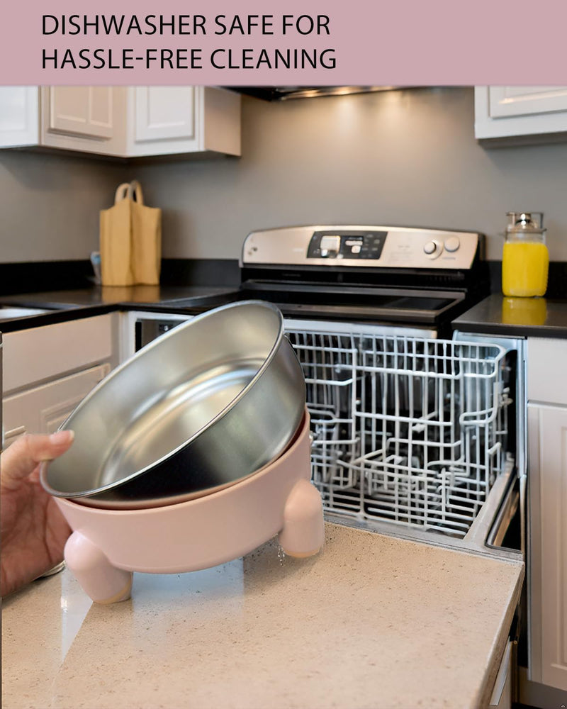 Elevated Cat Bowls 2-Pack, Stainless Steel Raised Cat Food and Water Bowls for Indoor Cats, Anti-Vomit Support, Whisker Fatigue Relief, Non-Slip Base, Dishwasher Safe, Pink 2 Pcs - PawsPlanet Australia