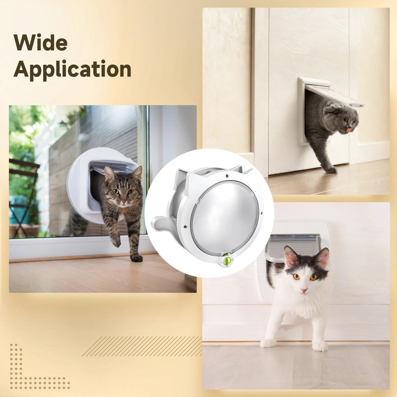 Cat Door, 4 Way Locking, White, 12.2 x 10.2 in / 31 x 26 cm, Interior Cat Door for Cats & Small Dogs, with Strong Attachment Force Closure, Weatherproof, Includes Install Guide & Screws