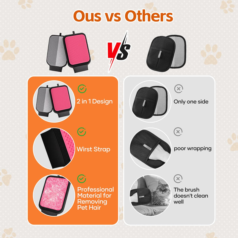 Dual-Sided Pet Hair Removal Glove, Pet Hair Remover with Adjustable Wrist Strap, Soft Silicone Shedding Brush for Dogs & Cats, Pet Hair Gloves for Couch, Carpet, Clothing (Pink) - PawsPlanet Australia
