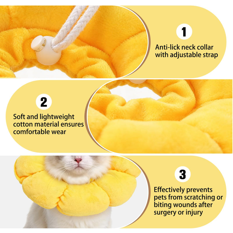 Cat Collar, Soft Flowers Elizabethan Cat Collar, Lick Protection Cat Collar for Cats Small Dogs After Surgery - Yellow, L Groß