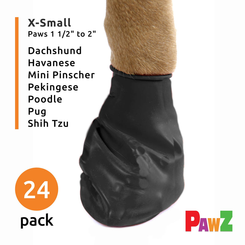 PawZ Rubber Dog Boots for Paws up to 2", 24 Total (2 Packs of 12) - All-Weather Booties for Hot Pavement, Snow, Mud, and Rain - Waterproof, Anti Slip Dog Socks - X-Small, Black - PawsPlanet Australia