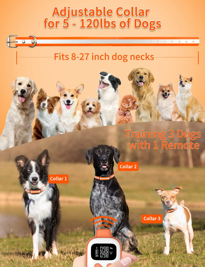 PaiPaitek 2-in-1 Dog Bark Collar and Shock Collar with Remote 3300ft Range - 5 Adjustable Sensitivity Levels, IP67 Waterproof Training Collar for Small, Medium, and Large Dogs (5-120 lbs) Orange - PawsPlanet Australia