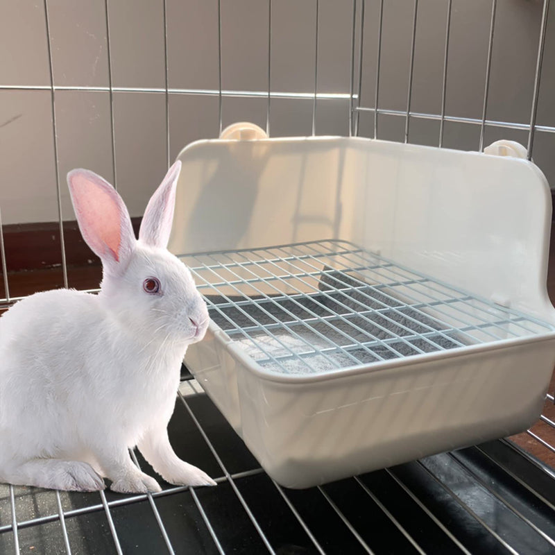 11Pcs Rabbit Litter Box Toilet,Bunny Corner Litter Bedding Plastic Square Grate Guinea Pig Bunny Ferret Hamster Hedgehog, Potty Trainer Bedding Box for Guinea Pig Ferret Hamster Hedgehog (White) White