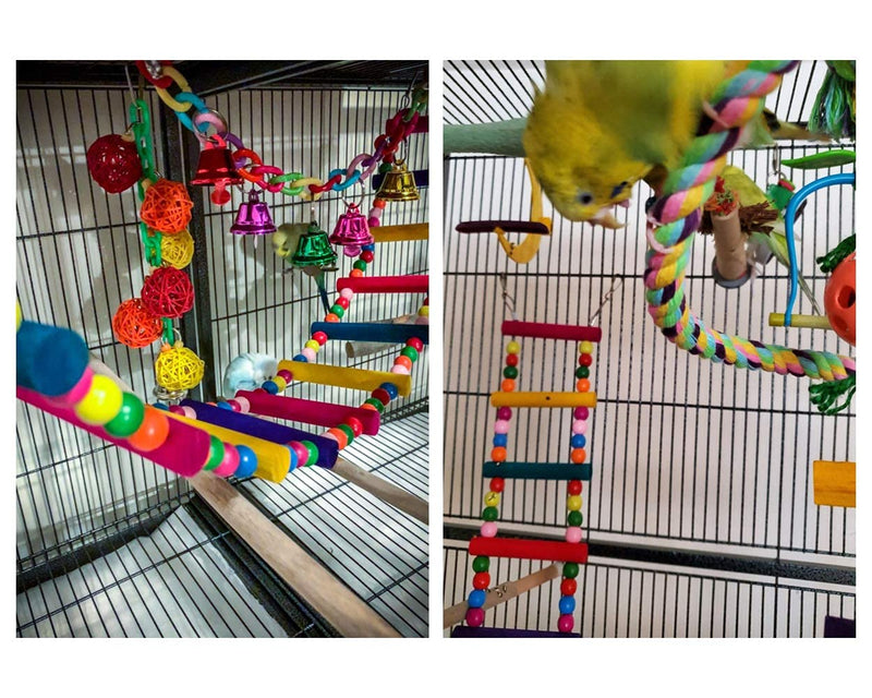 DS. DISTINCTIVE STYLE Bird Ladder Toys Coloured Flexible Parrot Swing Bridge Wooden Cockatiel Cage Hanging Climbing Ladder (39 in (16 Steps)) 39 in (16 Steps) - PawsPlanet Australia