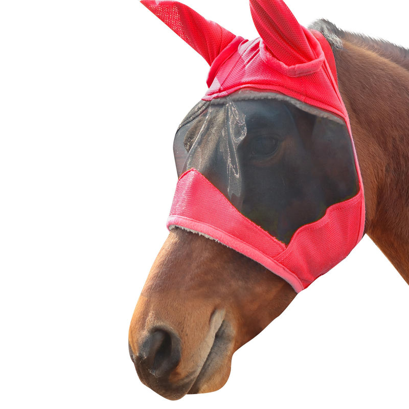 Breathable Half Face Fly Mask for Horses with Breakaway Design Adjustable Fit for Riding and Daily Protection (Red) Red