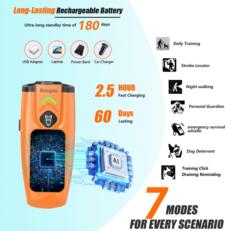 Dog Bark Deterrent Device,Ultrasonic Anti Barking Device,23ft|7modes|Flashlight|Beep,Safe Humane Portable Rechargeable Training Tool For Correcting Behaviors Own Dog/Managing Neighbor'S Barking Dogs