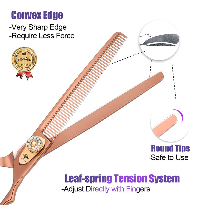 PURPLEBIRD 7 Inch Thinning Dog Grooming Scissors,50 Teeth Blending Shears, Professional Safety Blunt Tip Trimming Shearing for Dogs Cats Japanese Stainless Steel Bronze 7in Thinning - PawsPlanet Australia