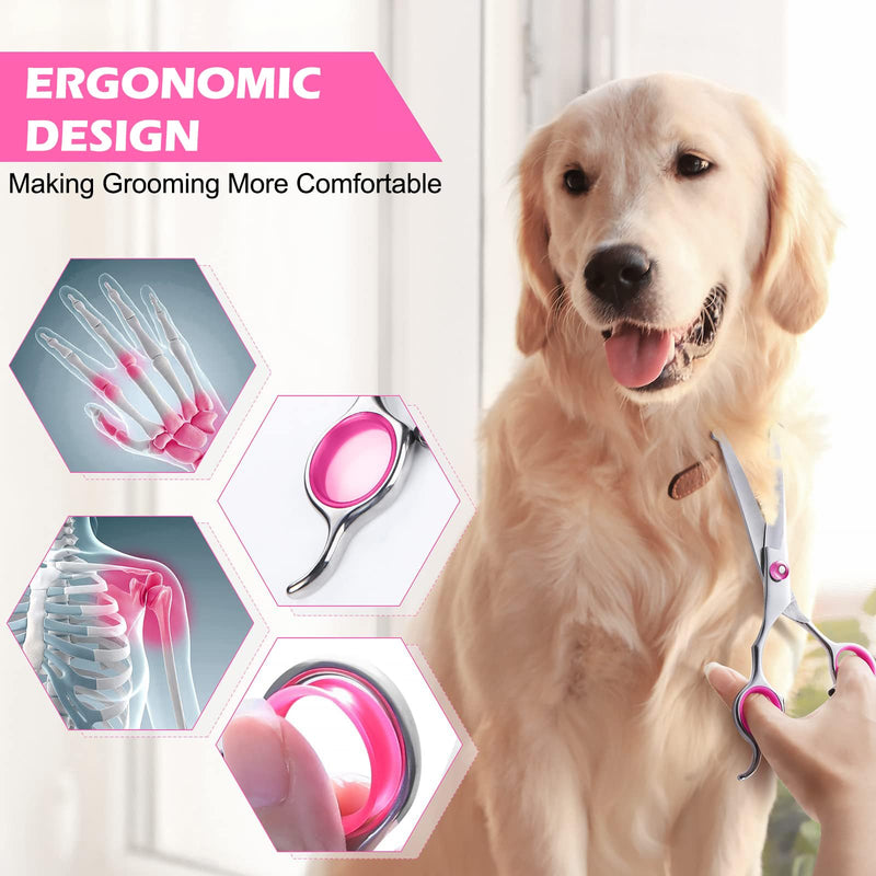 Professional Dog Grooming Kit - Stainless Steel 5-Piece Set With Safety Round Tips, Straight and Curved Shears, Thinning Shear and Comb for Dog Cat Pet Hair Care at Home - PawsPlanet Australia