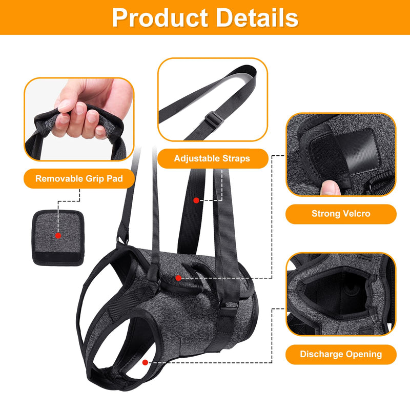 Dog Lifting Harness,Dog Support Harness Slings for Back Legs,Adjustable Assistance Support Strap for Injured,Disabled,Elderly Dogs (S) S Gray