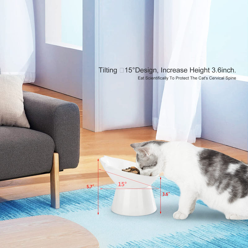 Raised Cat Bowls,Anti Vomiting Cat Dish Elevated Cat Bowls Slanted for Food and Water,Cat Feeding & Watering Supplies 15° Tilted Raised Cat Pet Food Bowls for Indoor Cats and Small Dogs White