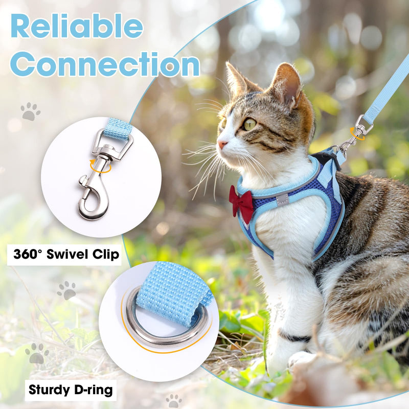Cat Vest Harness and Leash Set for Walking, Escape Proof, Adjustable Kitten Harness, Breathable Mesh with Reflective Strips, Detective Conan-Inspired Design, Blue, Medium M - PawsPlanet Australia