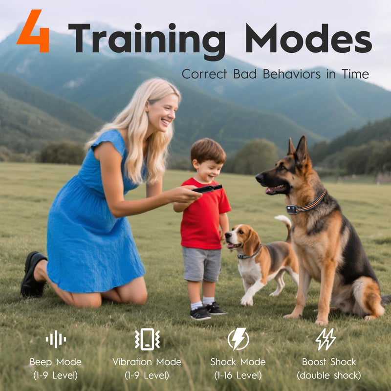 3 Dog Shock Collar with Remote,4200FT Dog Training Collar with Battery Display, 4 Trainning Modes,Rechargeable Electric Dog Collar for Small Medium Large Dogs (15-120Lbs) with Flash Light Black-Orang-Green - PawsPlanet Australia