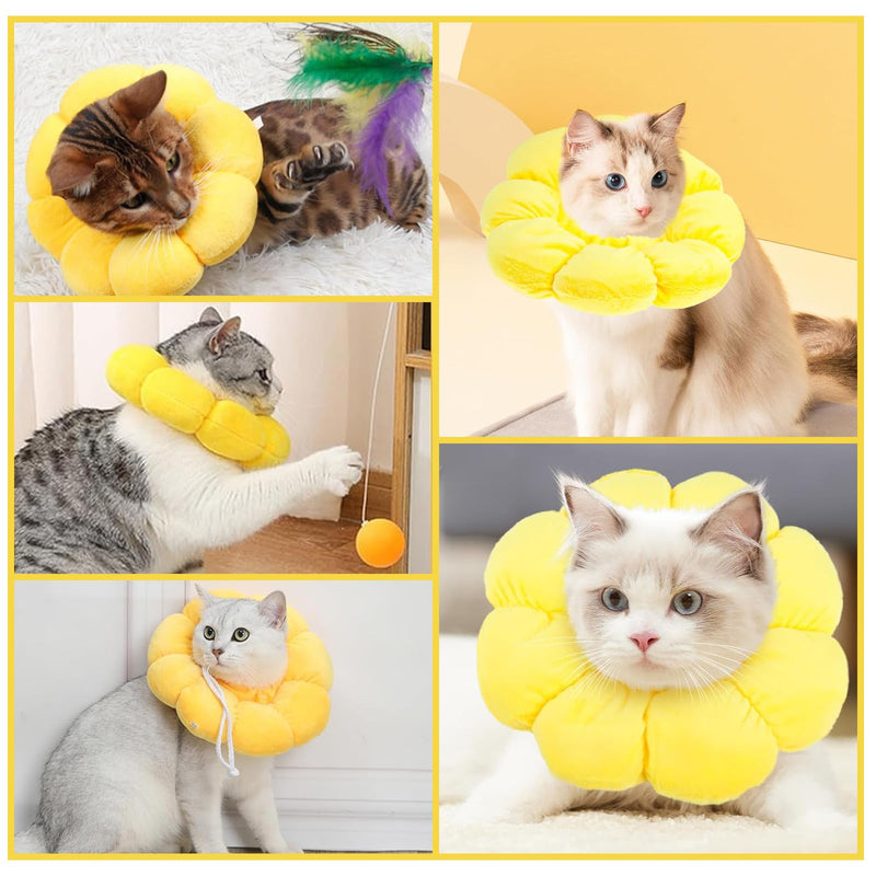 Cat Collar, Cat Collar with Flower Shape, Soft, Leak Protection for Cats and Small Dogs, Yellow, Cotton, Adjustable, Protection During Recovery