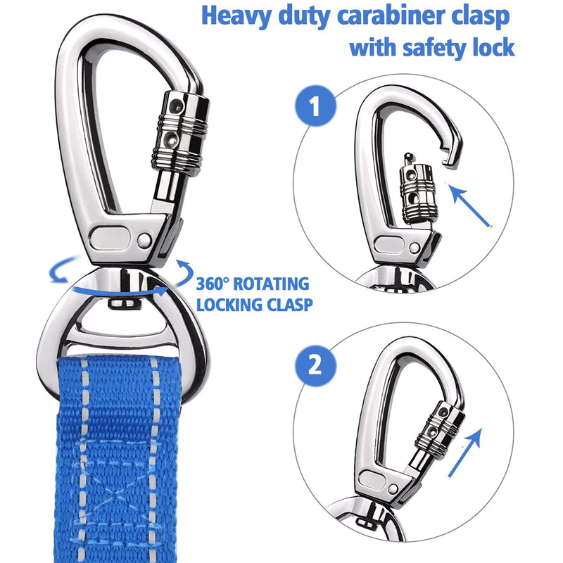 Heavy Duty Dog Leash for Large Dogs, 4-6FT Traffic Padded 2 Handles for Extra Control, Strong Shock Absorbing Bungee With Car Safety Buckle, Reflective for Night Walking Navy Blue - PawsPlanet Australia