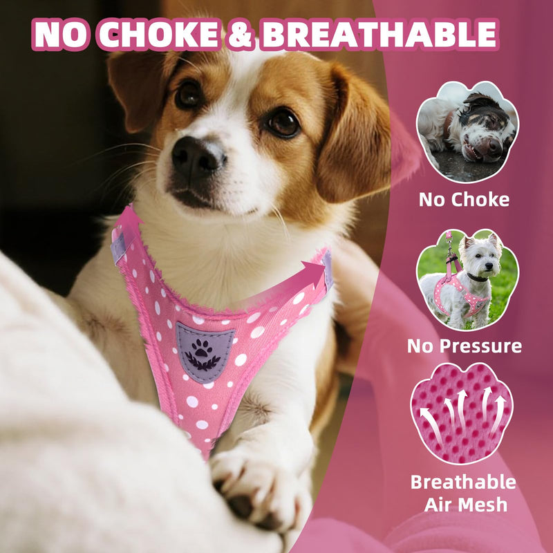PAWCHIE Dog Harness and Leash Set, Step in No Pull Soft Pet Harness, Reflective Adjustable Puppy Vest for Small Medium Dogs Cats, No Choke Harness Vest with Poop Bag Holder for Walking,Running, Pink M - PawsPlanet Australia