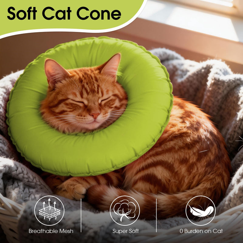 Soft Cat Recovery Collar, Anti-Lick Adjustable Cat Cone, Lightweight After Surgery Protective Collar, Comfortable Alternative to E Collar for Cats, Green S
