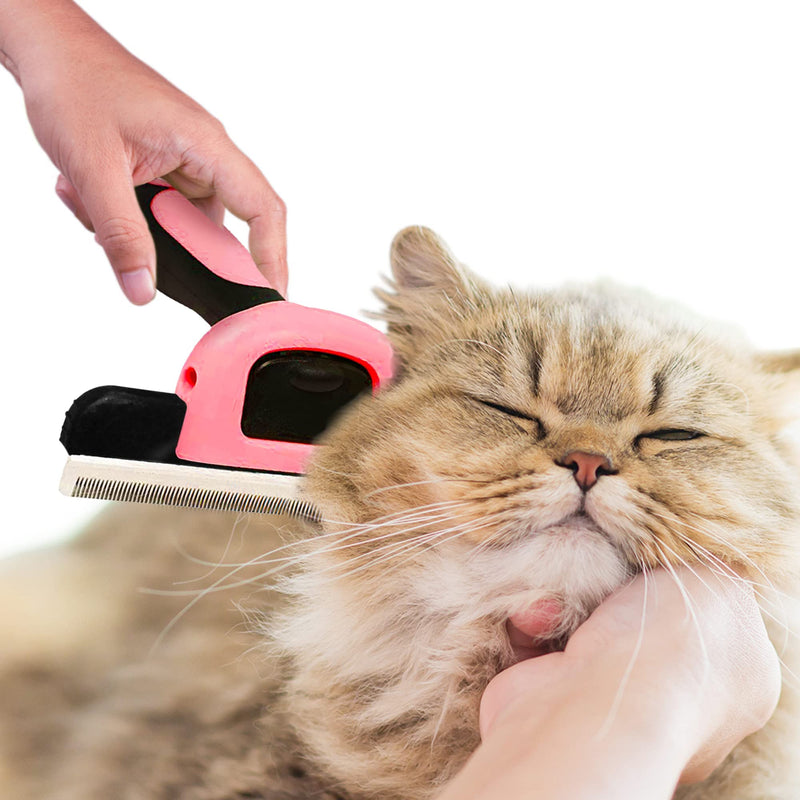 SunGrow Dog and Cat Deshedding Brush, Minimizes Shedding, Enhances Coat Health, Gentle on Skin, Suitable for Rabbits & Ferrets, 4" Steel Blade Pink ( 4” Blade ) - PawsPlanet Australia
