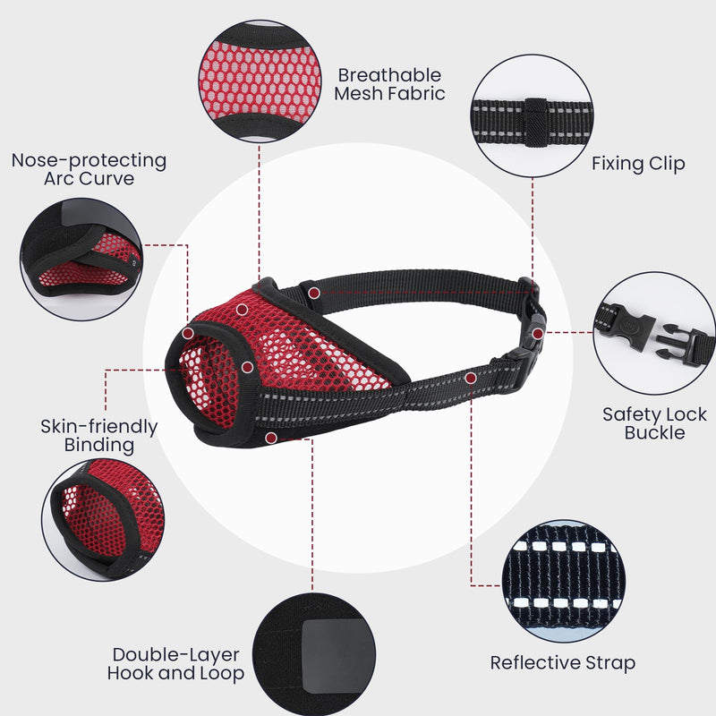 2 Pack Dog Muzzle,Mesh Soft Muzzle for Small Medium Large Sized Dog, Anti Barking Biting, Breathable Adjustable Drinkable，Mouth Cover for Grooming Training（Red, S Red - PawsPlanet Australia