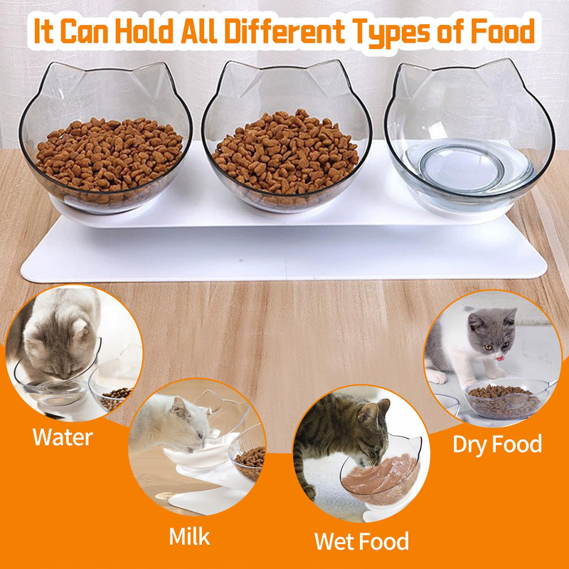 3pcs Transparent Cat Bowls with1 Stand 1 Scoop, 15°Tilted Pet Neck Protective Bowl Anti Vomiting, Detachable Elevated Food Feeder, Anti Over-turned and Spill Kitten Bowl for Feeding, Water Supplies - PawsPlanet Australia