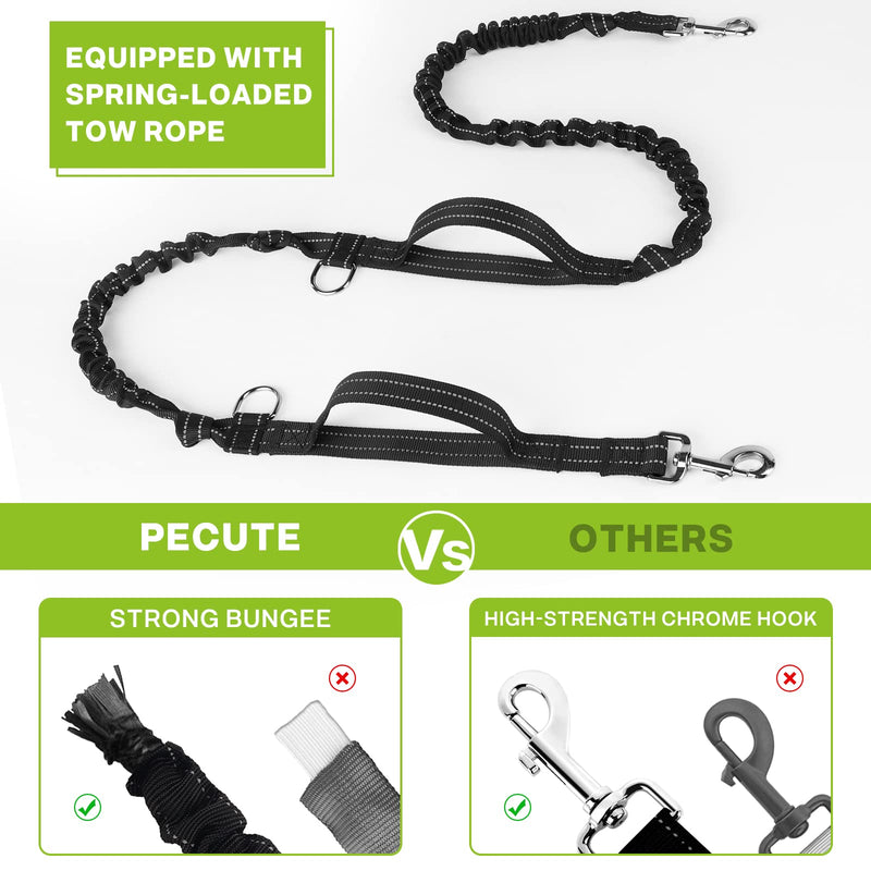 Pecute Hands Free Dog Leash Upgraded with Treat Pouch, Running Leash for Dogs, Waist Leash for Dog Walking Hiking, Durable 4 Bungees, Dual Handles, Night Reflective Safety